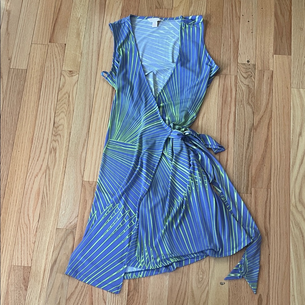 Tori Richard Mini Wrap Dress Women Small Blue Green Geometric Print Resort Beach